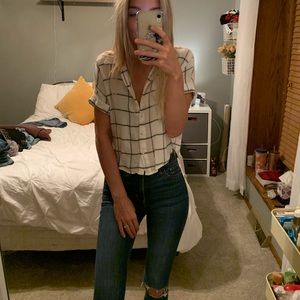 Black and White Grid Button Up